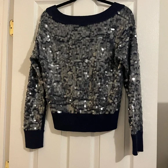 Milly Navy Sequin Ilaria V-Neck Sweater